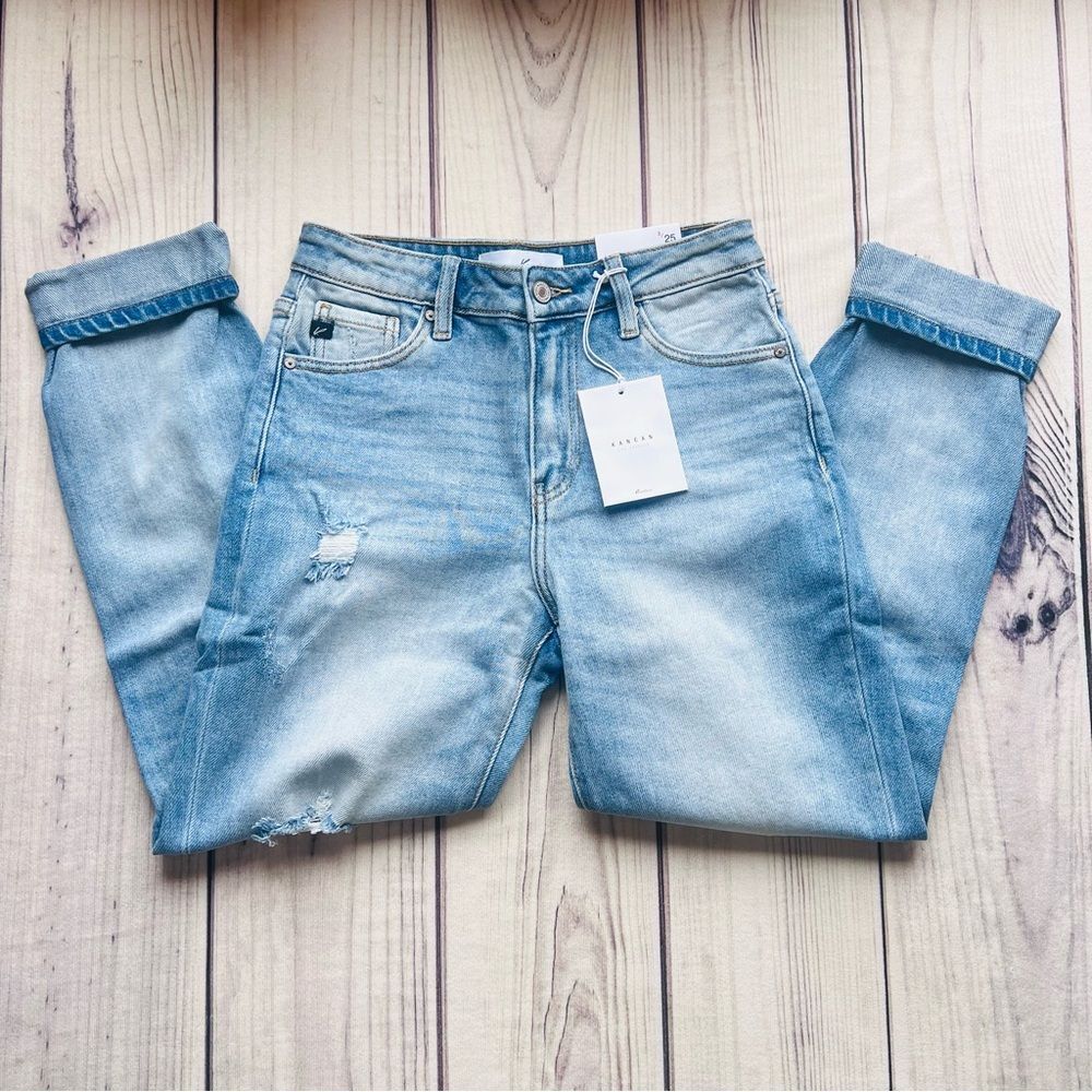 KanCan Distressed High Rise Cuffed Mom Fit Jeans - Picture 2 of 11